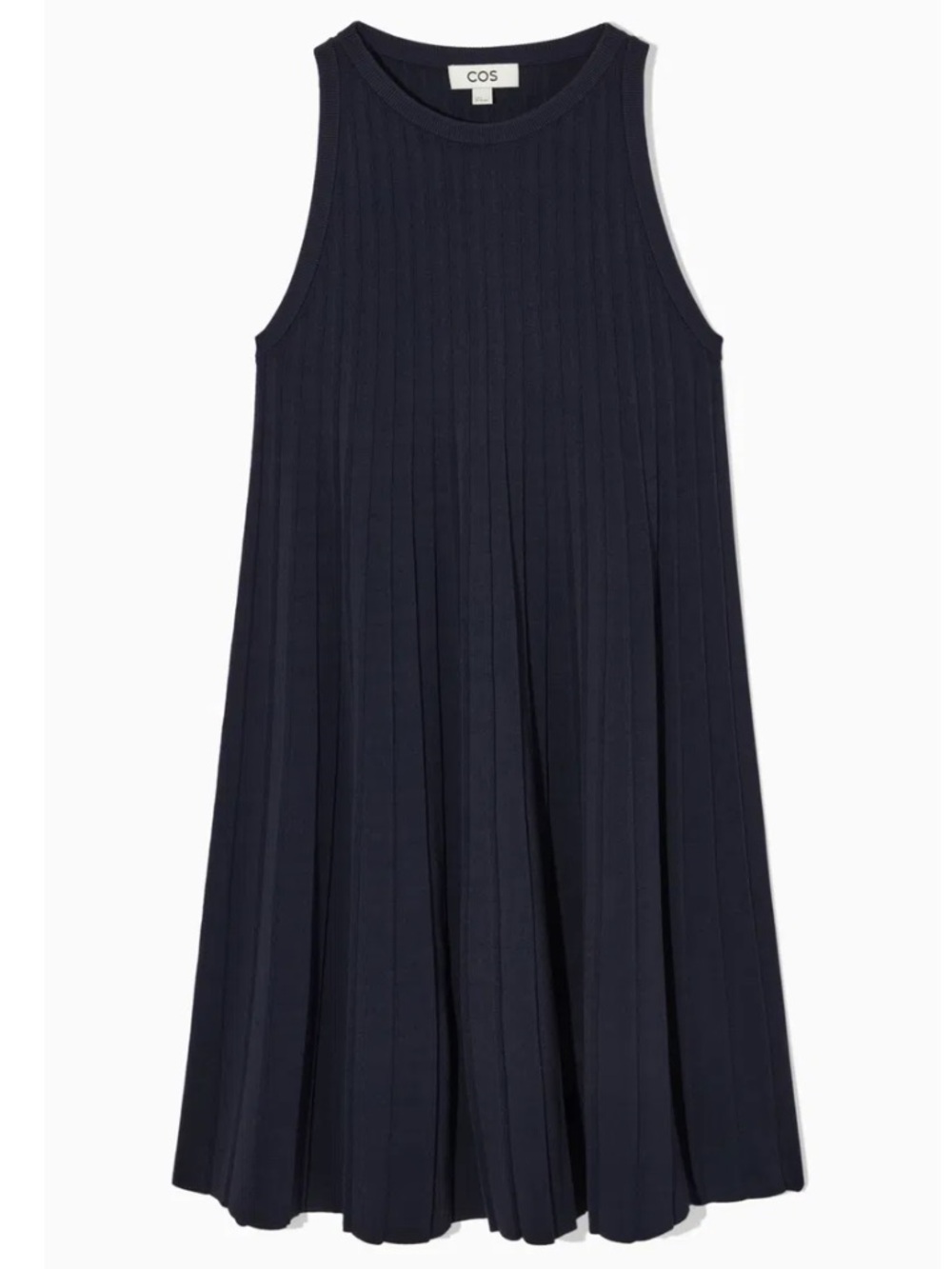 COS Pleated A Line Dress Black Ribbed Knit Trapeze Tank High Neck XS